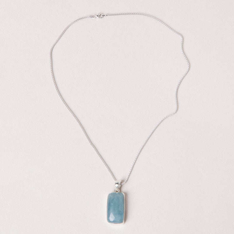 Aquamarine Rectangle Pendant Necklace